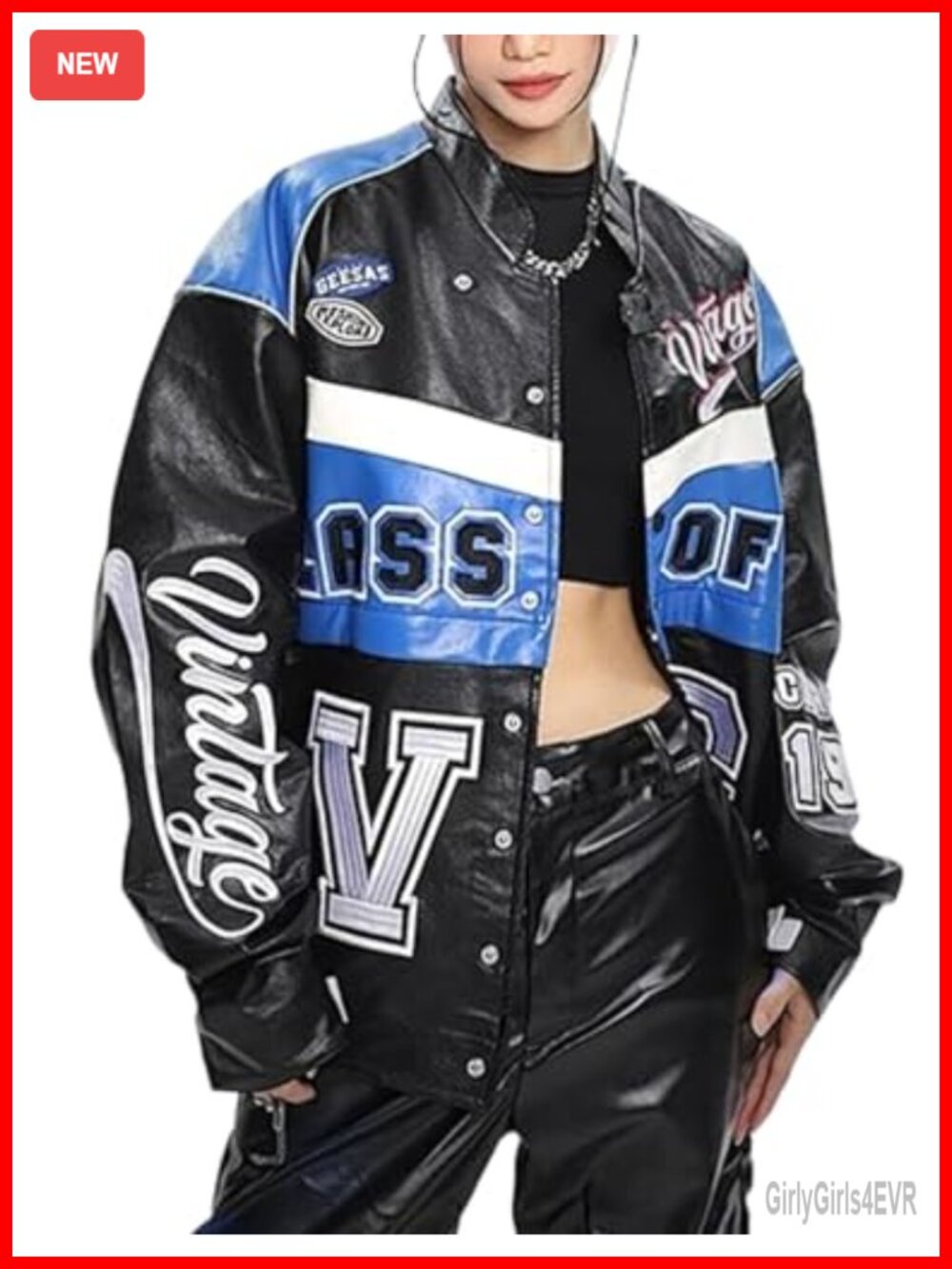 Oversized Vintage Leather Varsity Jacket Letterman Bomber Coat